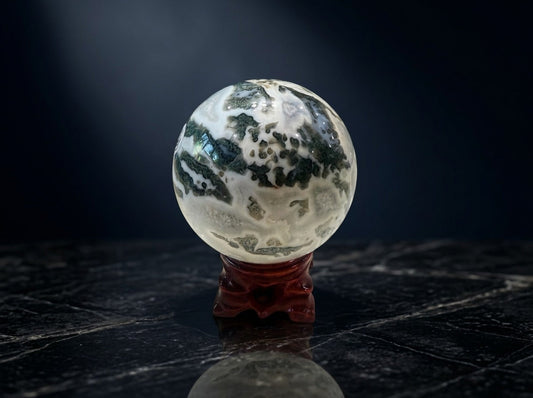 Moss Agate Polished Sphere — Dendrite Inclusions