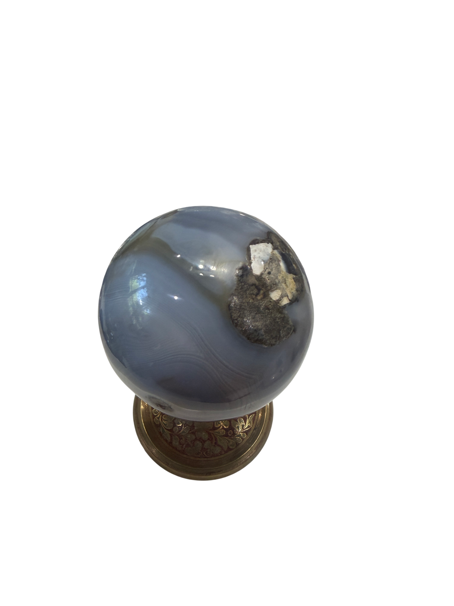 Botswana Agate Polished Sphere with Natural Druzy Matrix — 100mm, 2 lb (Stand Not Included)