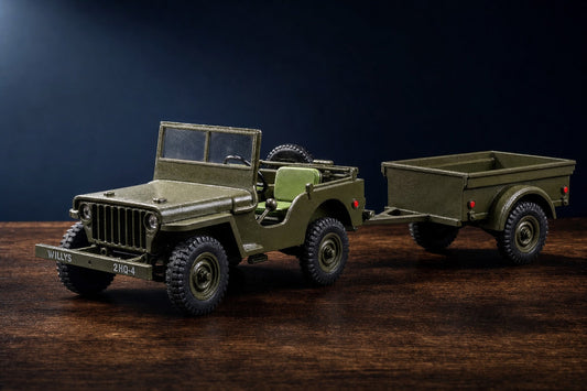Garland Workshop WWII Willys MB Jeep with M416 cargo trailer — handcrafted set