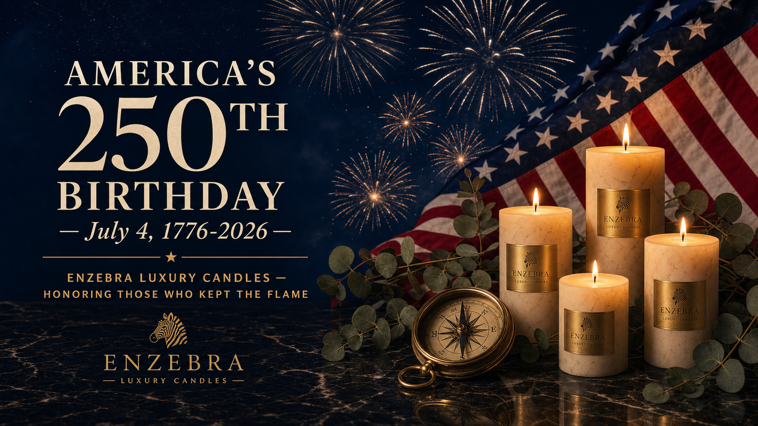 EnZebra Luxury Candles July 4th 250th Anniversary Sale Banner