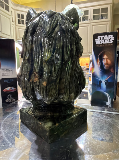Hand-Carved Jade Wolf Head Sculpture — 9 lb Natural Stone