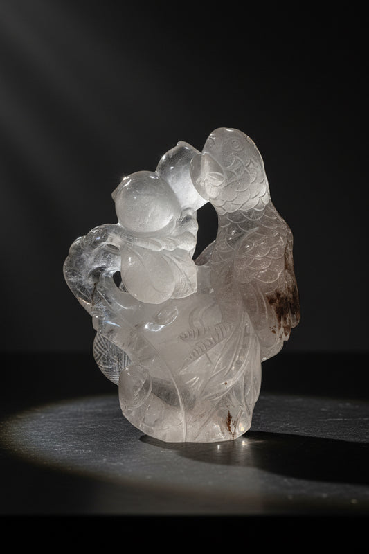 zExclusive Garden Quartz Hand Carved Parrot on Branch — front view
