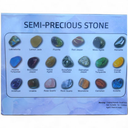 Tumbled Semi-Precious Stone Assortment Set — 12-Piece Mixed Gemstone Collection | Crystal Variety Pack Collector Gift — back view