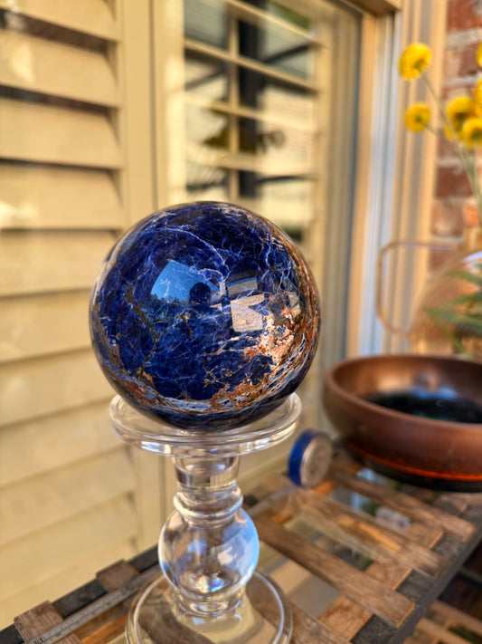 Deep Blue Sodalite Sphere on Pedestal
