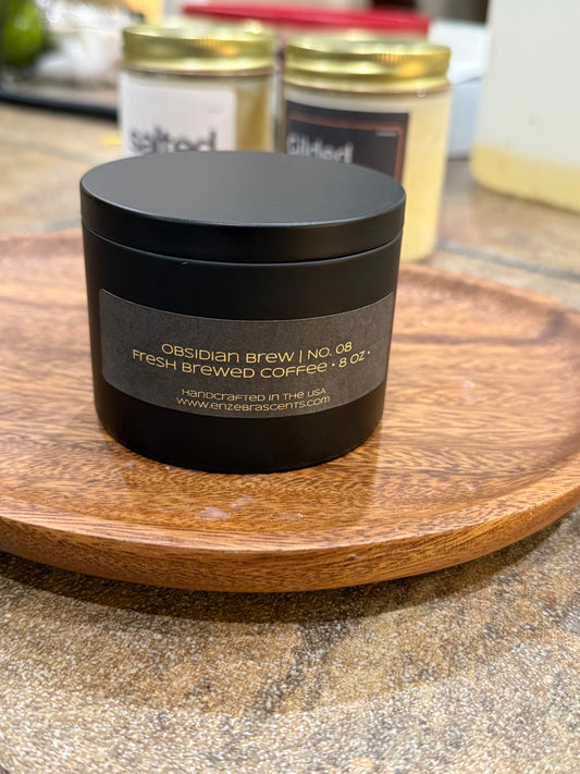 Obsidian Brew No. 08 – 8 oz Black Tin Wickless Candle