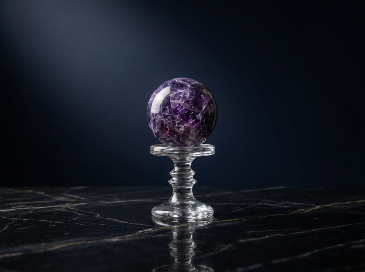 Amethyst Polished Sphere Deep Purple — luxury studio hero