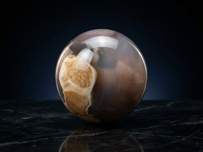 Agate Sphere — Polished Natural Banded Agate Ball with Purple, Cream, and Druzy Inclusions