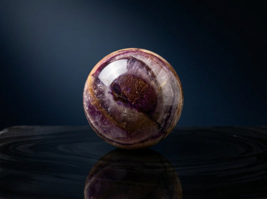 Polished Fluorite Sphere — Deep Purple Banded Natural Crystal