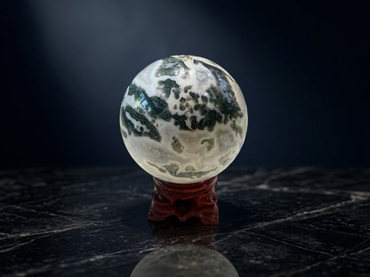 Moss Agate Polished Sphere — Dendrite Inclusions