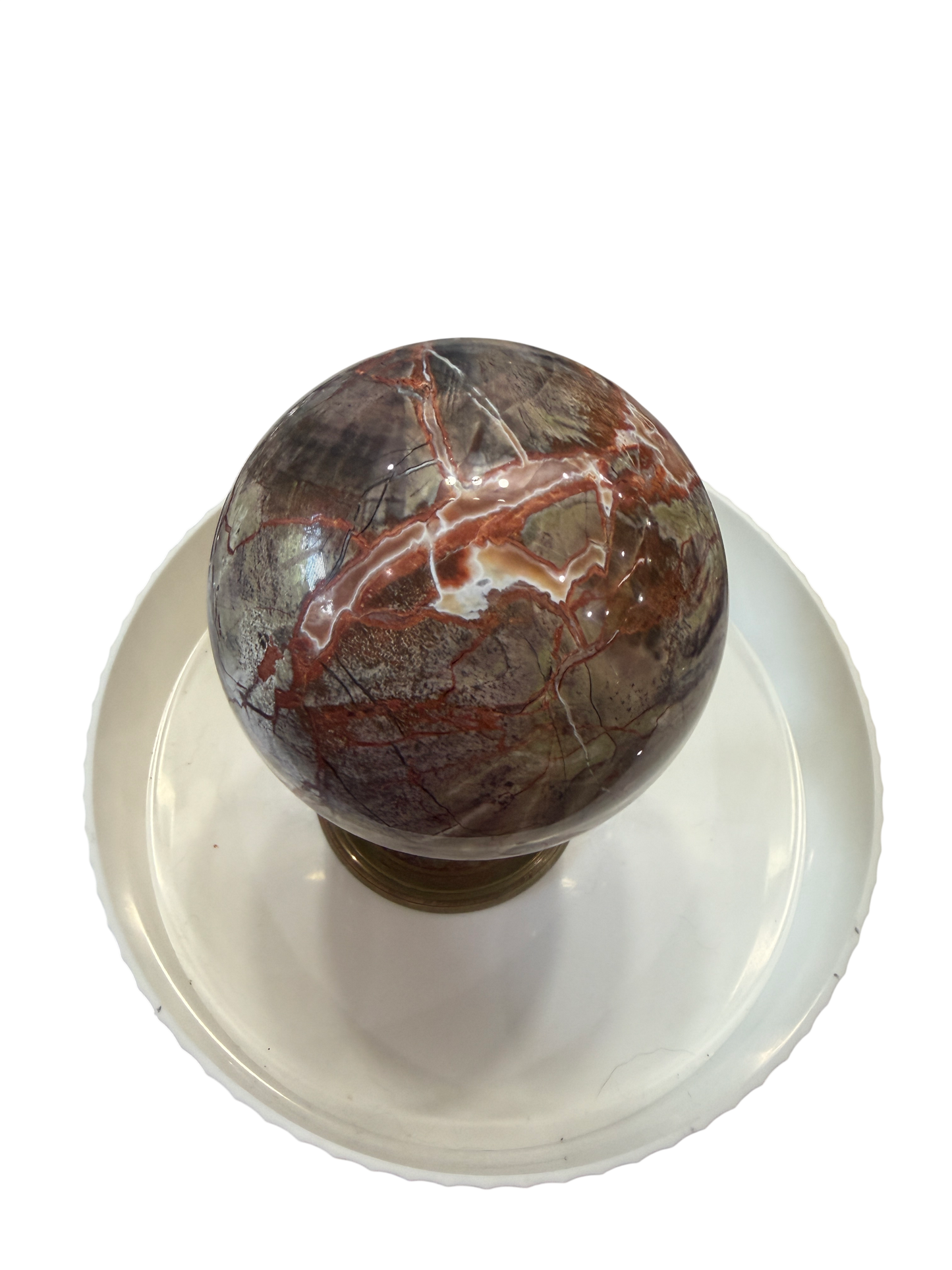 Red Jasper Brecciated Polished Sphere — Natural Crystal Ball, 3.26 lb ~4.25in (Stand Not Included)