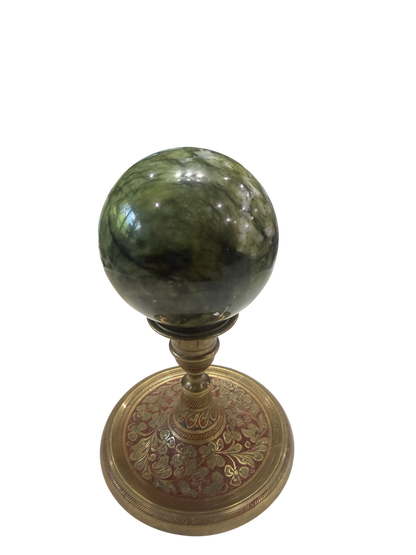 Green Serpentine Polished Sphere with White Quartz Veining — 80mm, 0.75 lb (Stand Not Included)