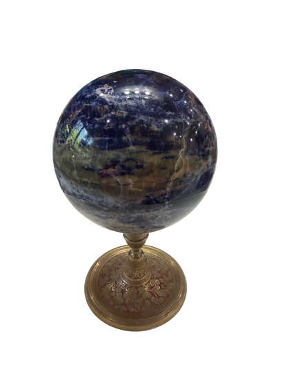 Sodalite Polished Sphere — Blue Natural Mineral Crystal Ball, 4in, 3.55 lb (Stand Not Included)