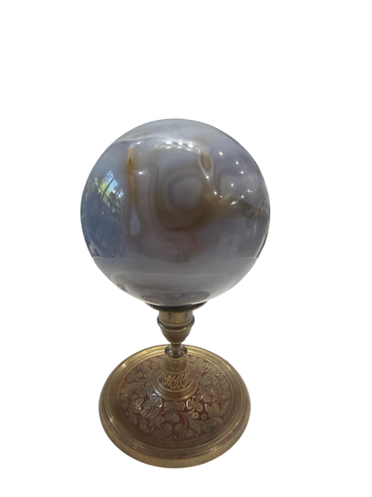 Botswana Agate Polished Sphere with Natural Druzy Matrix — 100mm, 2 lb (Stand Not Included)