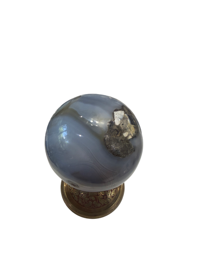 Botswana Agate Polished Sphere with Natural Druzy Matrix — 100mm, 2 lb (Stand Not Included)