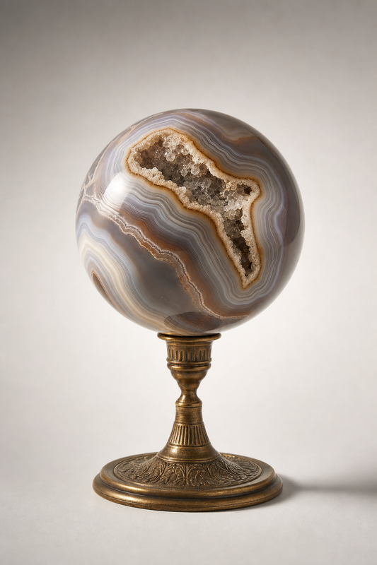 Botswana Agate Polished Sphere with Druzy Matrix hero image