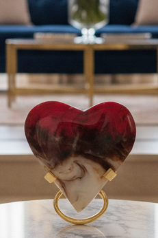 zExclusive Marbled Resin Heart Sculpture Red Black White Swirl “ Chinese Chicken Bloodstone— Collector Grade Display Piece Verified