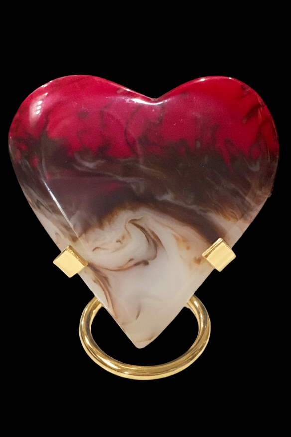 zExclusive Marbled Resin Heart Sculpture Red Black White Swirl “ Chinese Chicken Bloodstone— Collector Grade Display Piece Verified