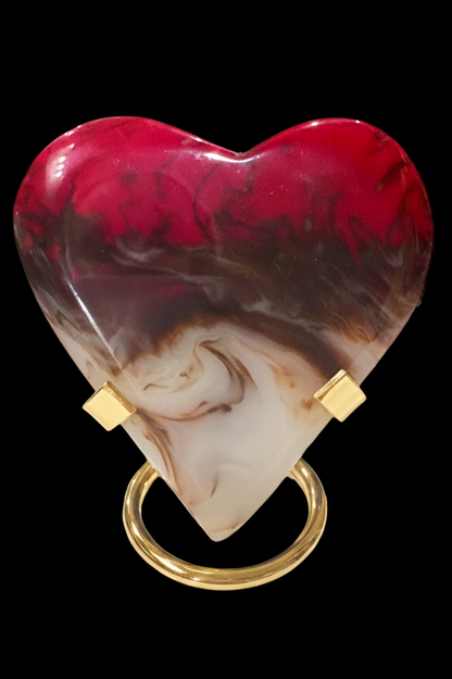 zExclusive Marbled Resin Heart Sculpture Red Black White Swirl “ Chinese Chicken Bloodstone— Collector Grade Display Piece Verified