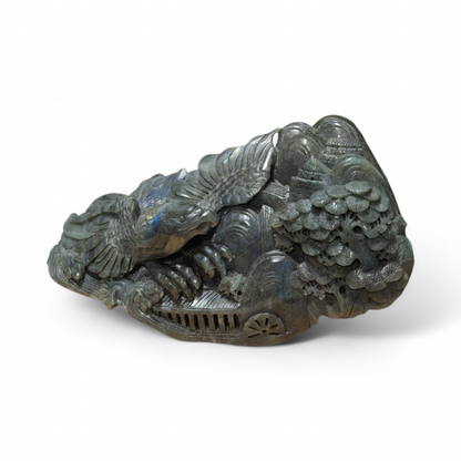 Labradorite Hand-Carved Dragon Phoenix Sculpture XL — Collector Grade Gemstone Art Verified Vintage Estate Find