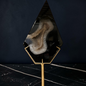 Black Agate Geode Slab Diamond-Cut Polished Specimen with Druzy Quartz Interior — Collector Display Piece Cabinet Grade — styled
