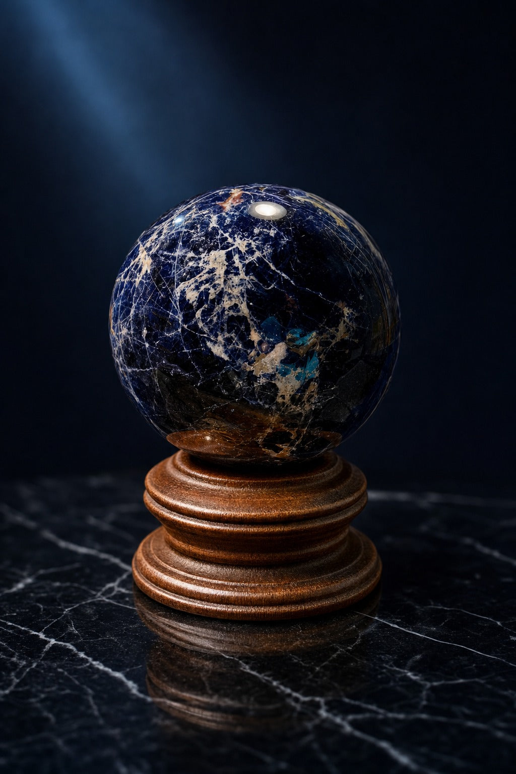 Deep Blue Sodalite Sphere on Pedestal