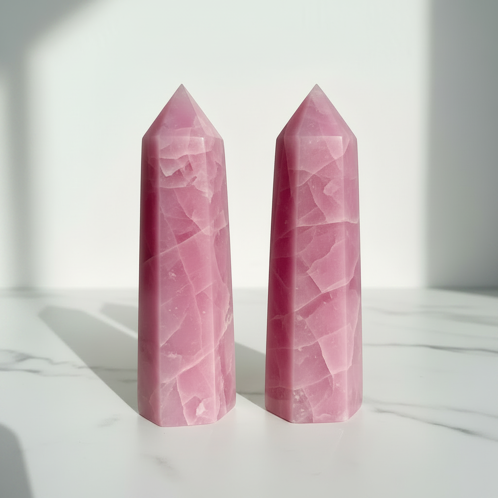 Pink Opal Tower Set of 2 — Polished Points (Grade A)