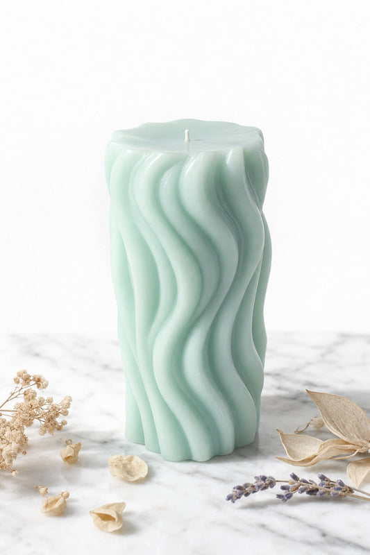 EnZebra Mint Blue Swirl Pillar Candle