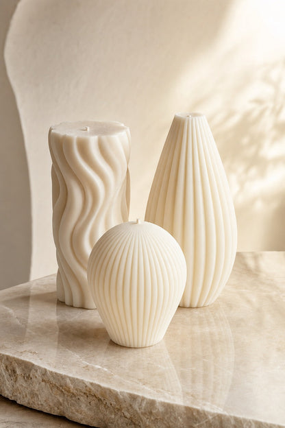 EnZebra White Swirl Pillar candle — studio hero