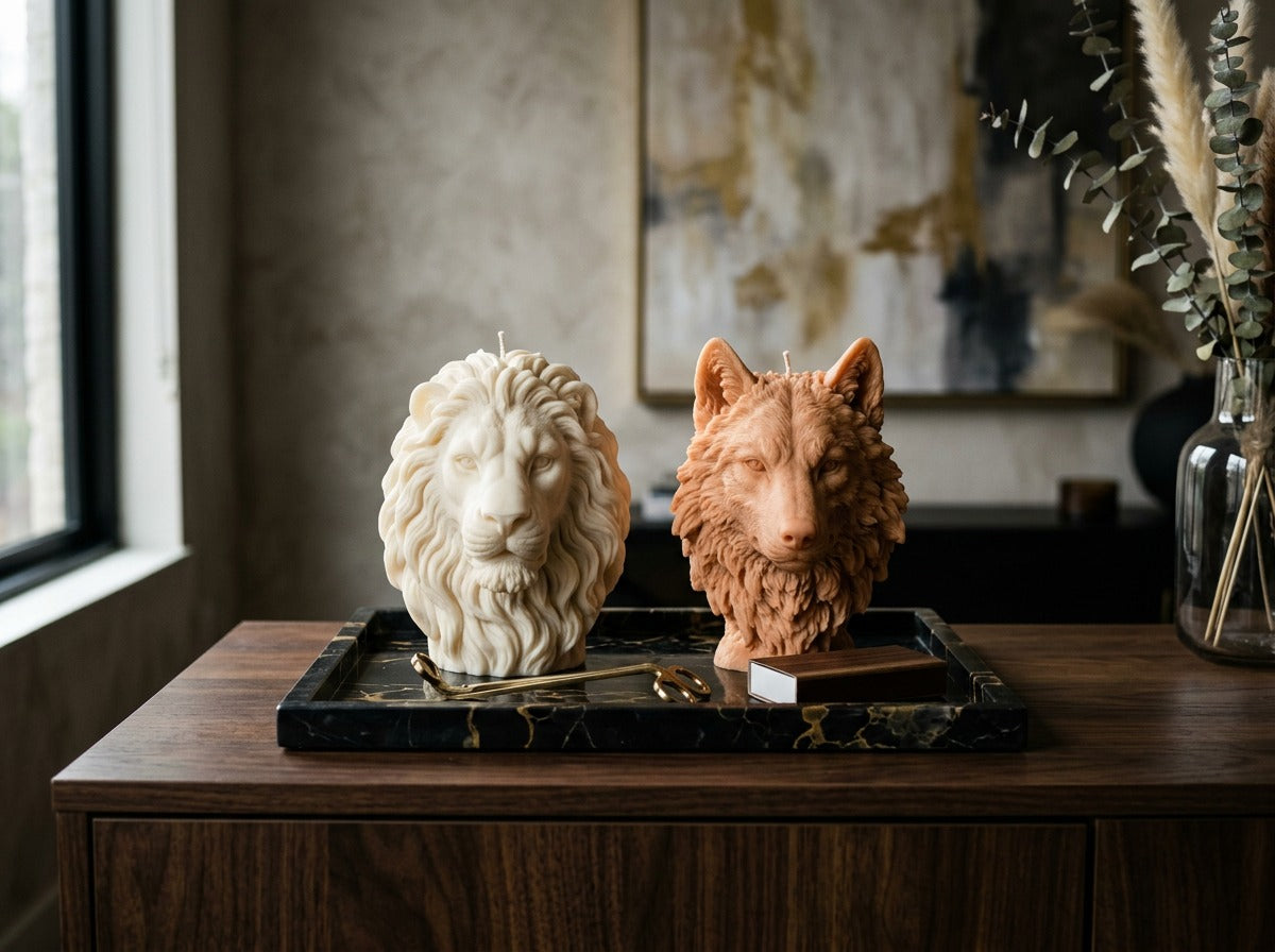 EnZebra Lion Head and Wolf Head paired display