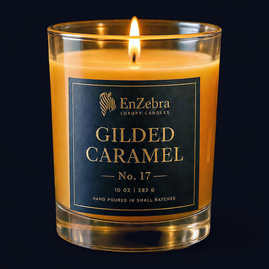 EnZebra Gilded Caramel No. 17 – 10 oz Clear Glass Candle Vessel