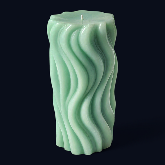 EnZebra EnZebra® Geometric Swirl Pillar Candle | Mint Blue | Sculptural Home Decor