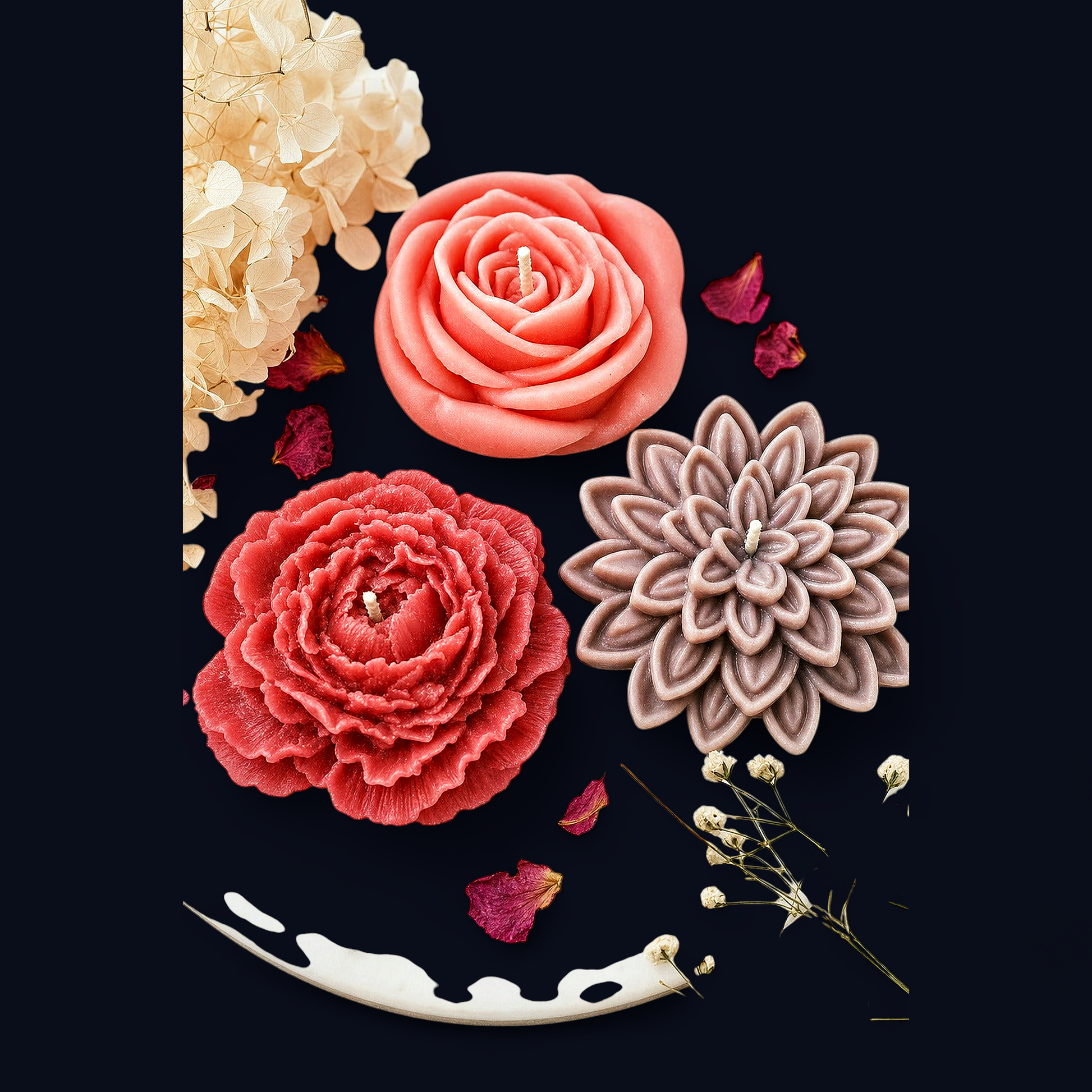 EnZebra EnZebra® Flower Wax Melt | Large Botanical Embed with Wick | Rose, Peony & Dahlia