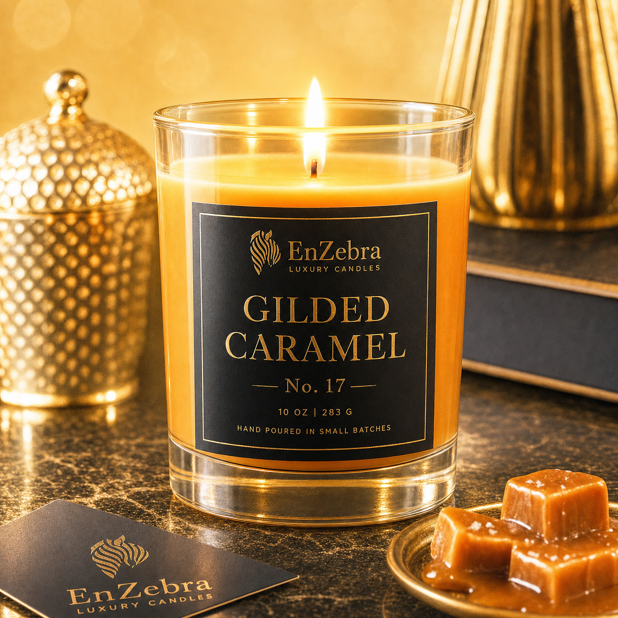 EnZebra Gilded Caramel No. 17 – 10 oz Luxury Candle