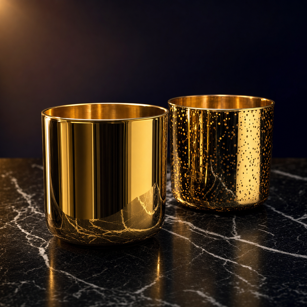 EnZebra Luxury Scented Candle - Polished Gold 24oz Vessels on dark marble
