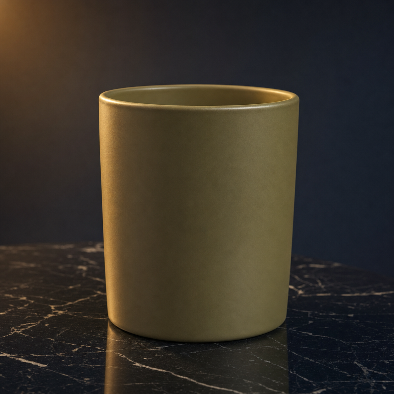 EnZebra Luxury Scented Candle - Matte Olive Green 12oz Vessel on dark marble