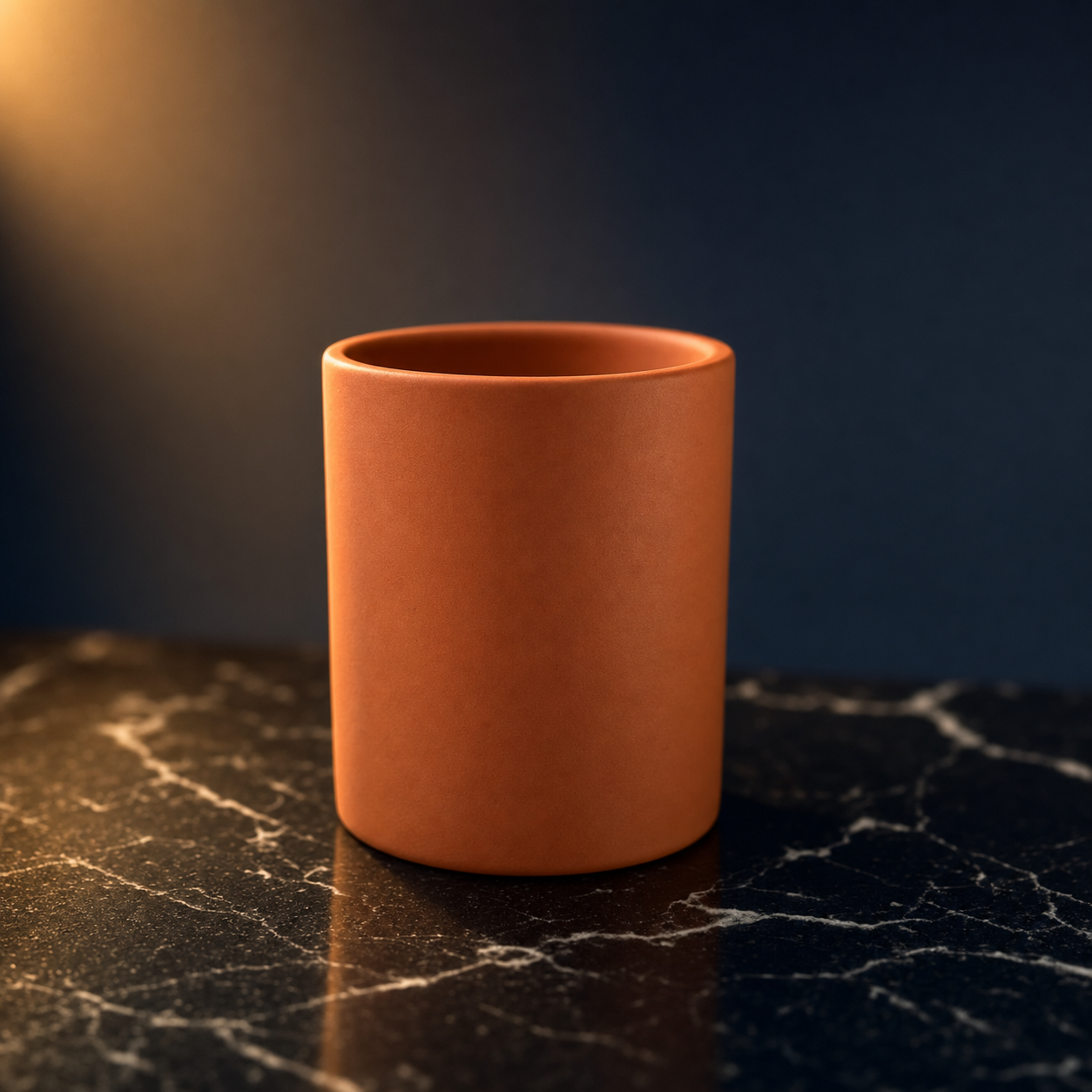 EnZebra Luxury Scented Candle - Matte Sienna Terracotta 12oz Vessel on dark marble