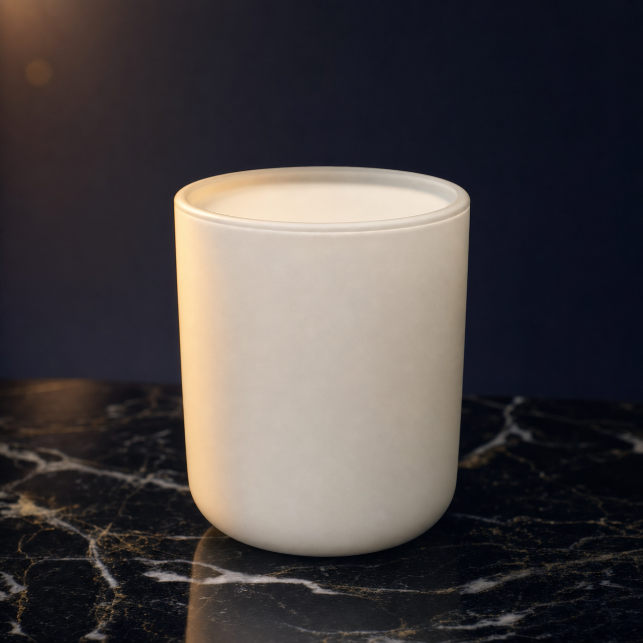EnZebra Luxury Scented Candle - Matte White 8oz Vessel on dark marble