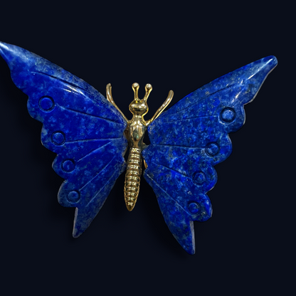 Garland Workshop & Lapidary Natural Lapis Lazuli Butterfly Carving Gold Brass Body Figurine