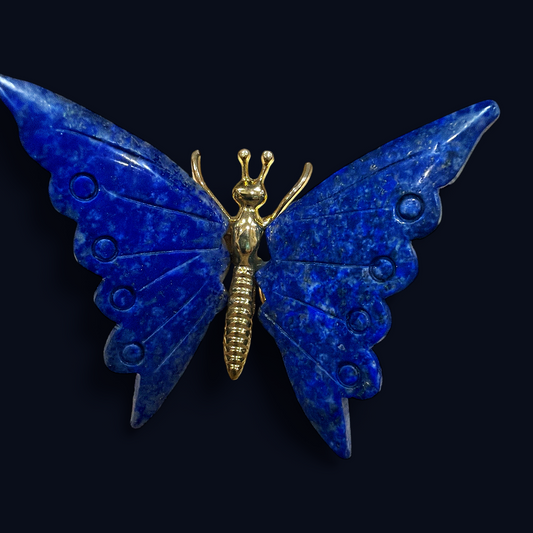 Garland Workshop & Lapidary Natural Lapis Lazuli Butterfly Carving Gold Brass Body Figurine
