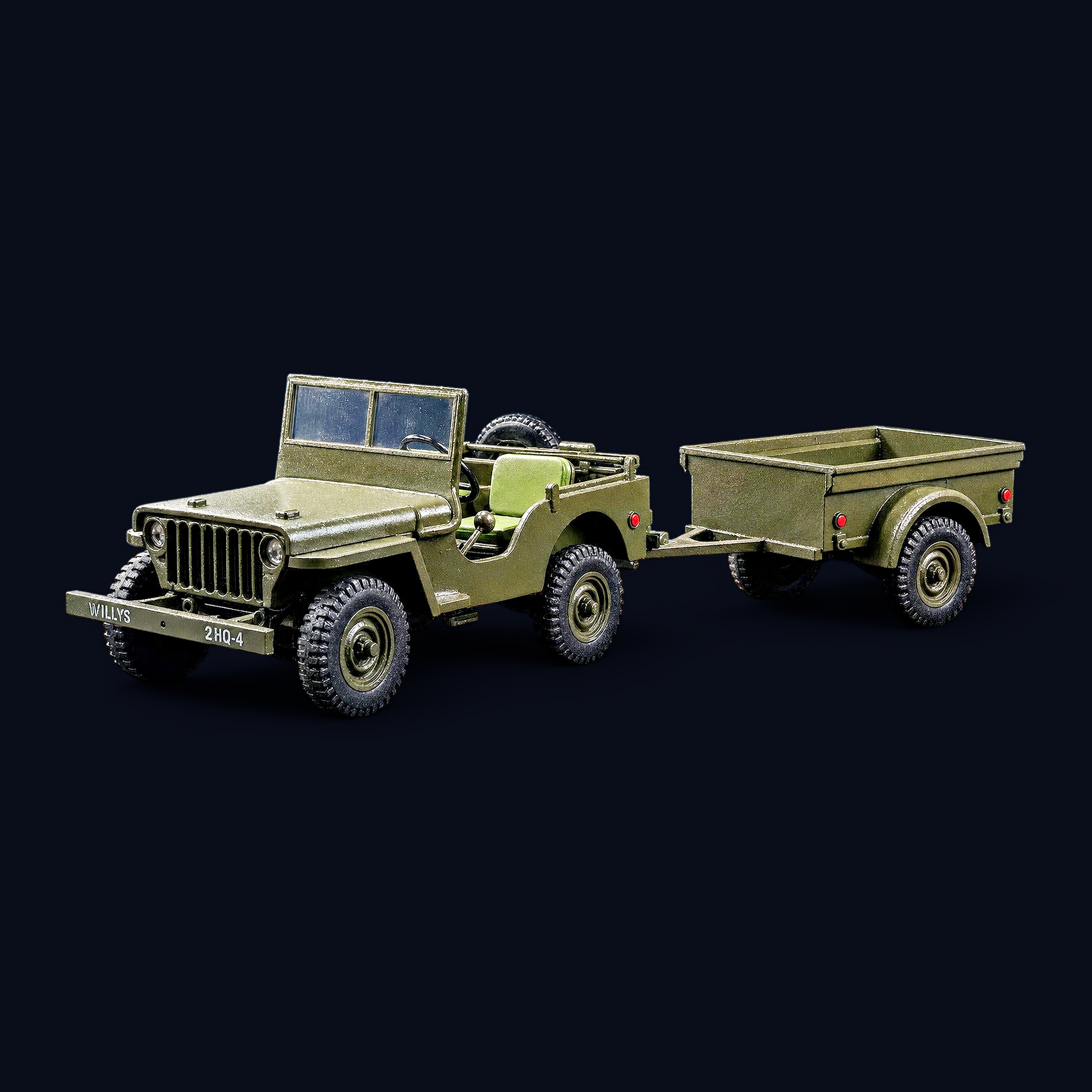 Garland Workshop & Lapidary Garland Workshop™ Custom WWII Willys MB Jeep with M416 Cargo Trailer | Hand-Painted | One of a Kind