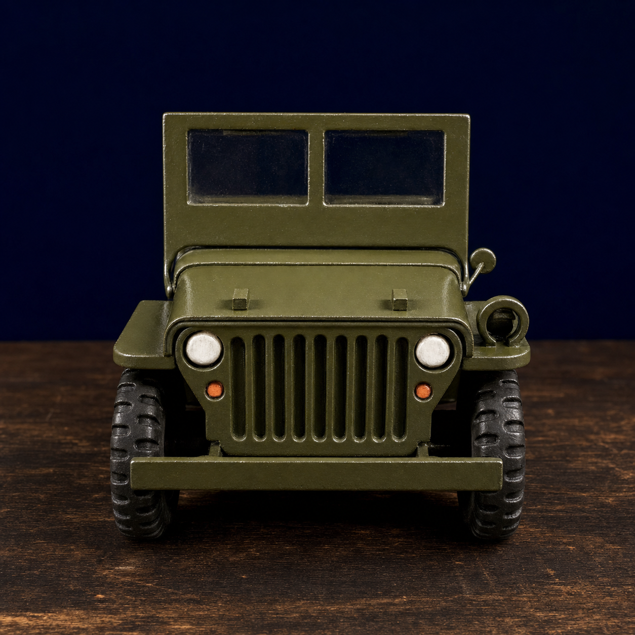 Garland Workshop Jeep — front grille detail, 7-slot grille, round headlights