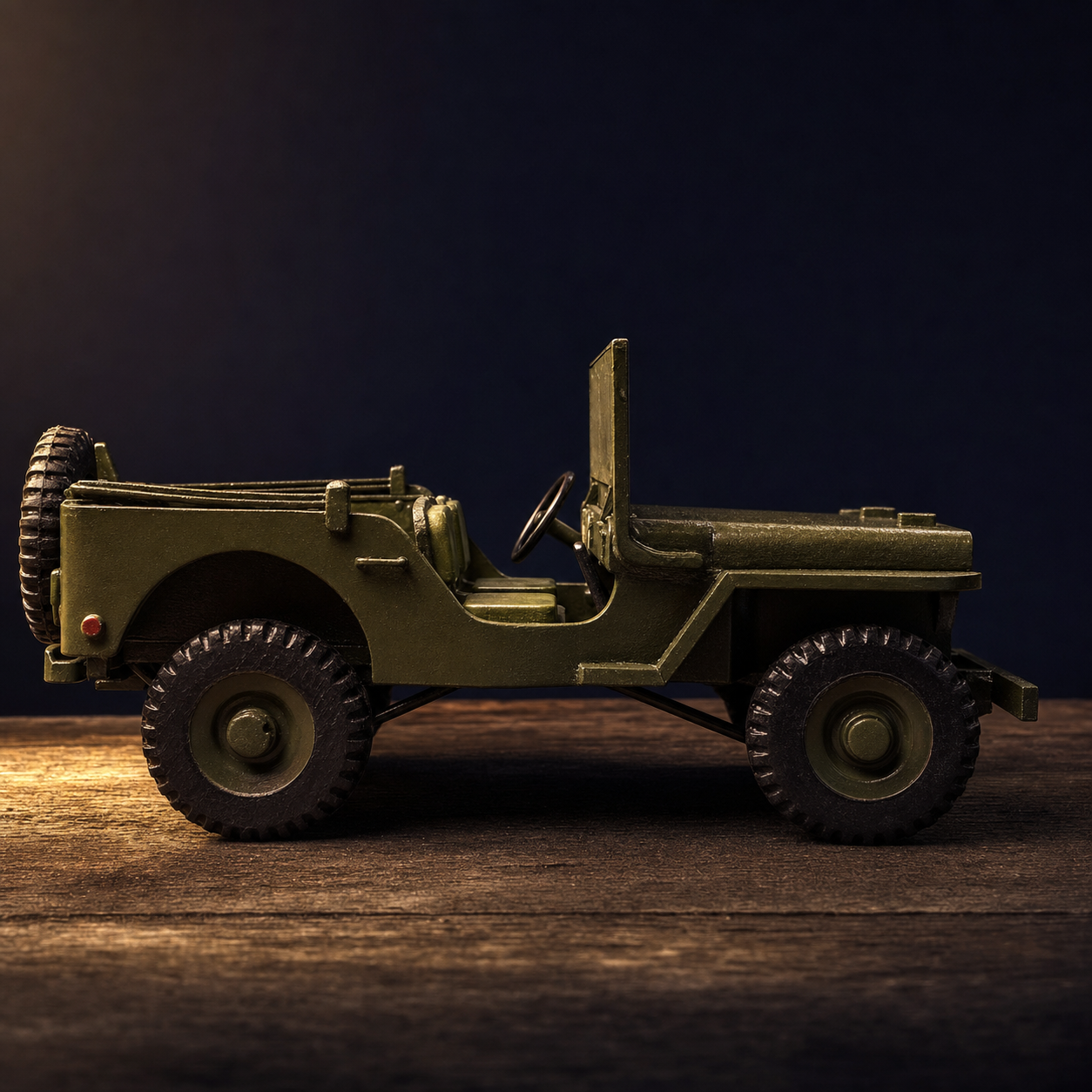 Garland Workshop Custom Willys Jeep — side profile, hand-painted olive drab