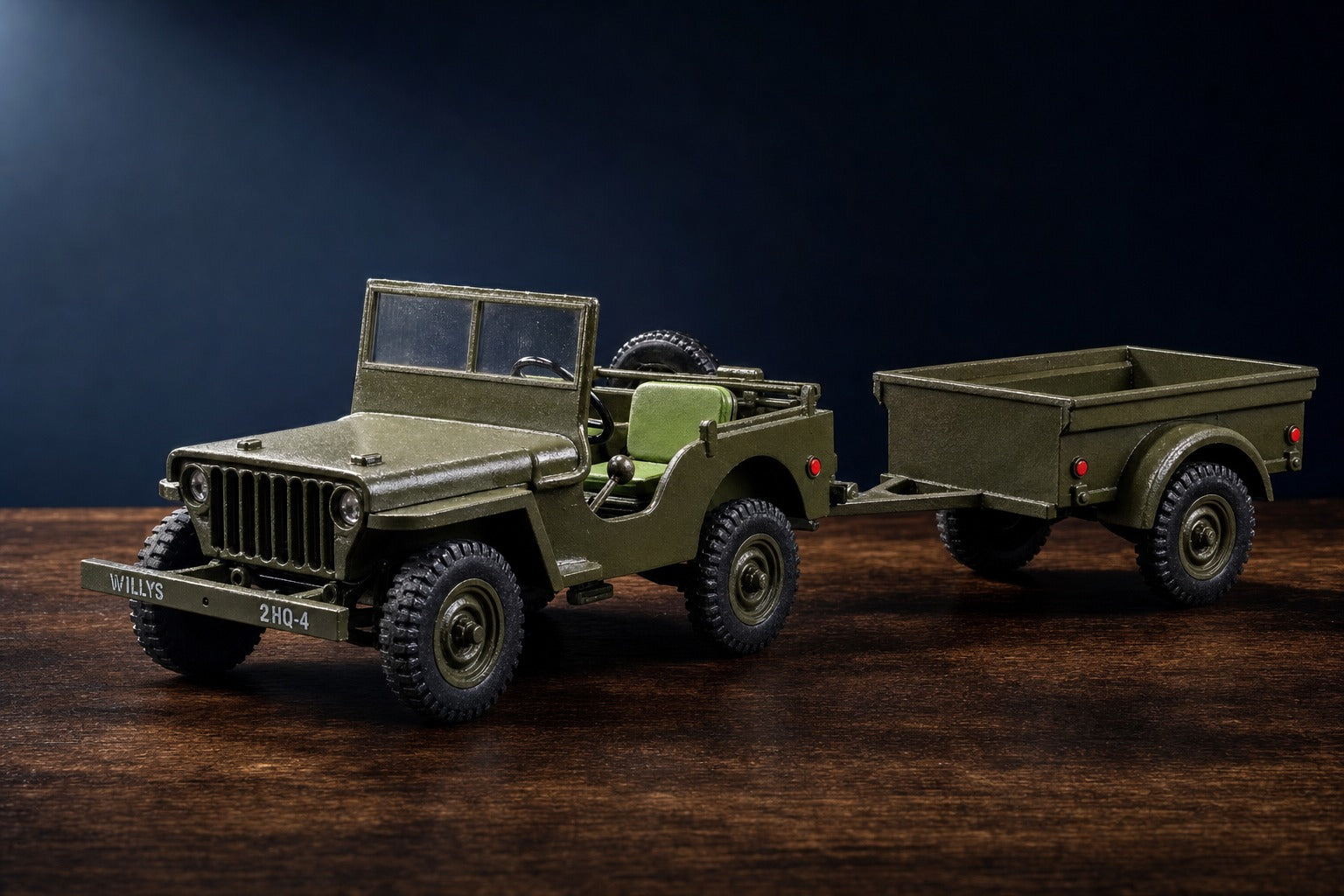 Garland Workshop WWII Willys MB Jeep with M416 cargo trailer — handcrafted set