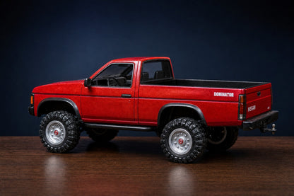 Garland Workshop Dominator Nissan D21 — side profile, red hand-painted wood body