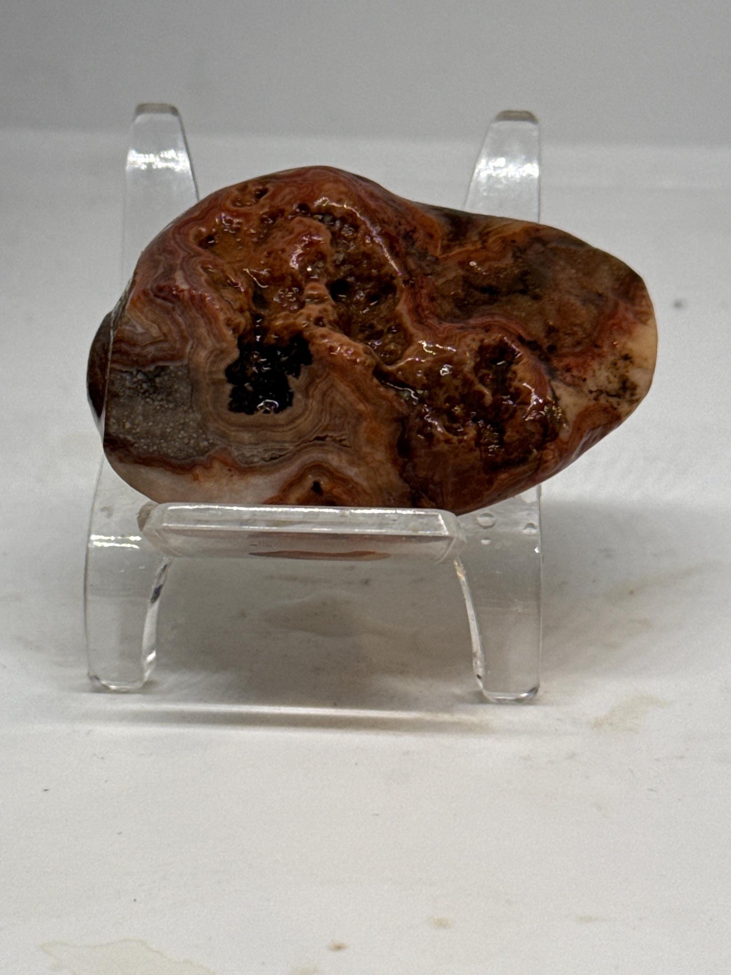 Crimson Creek – 2.3 oz Mississippi Agate with Marbled Red Swirls & Intricate Orbs