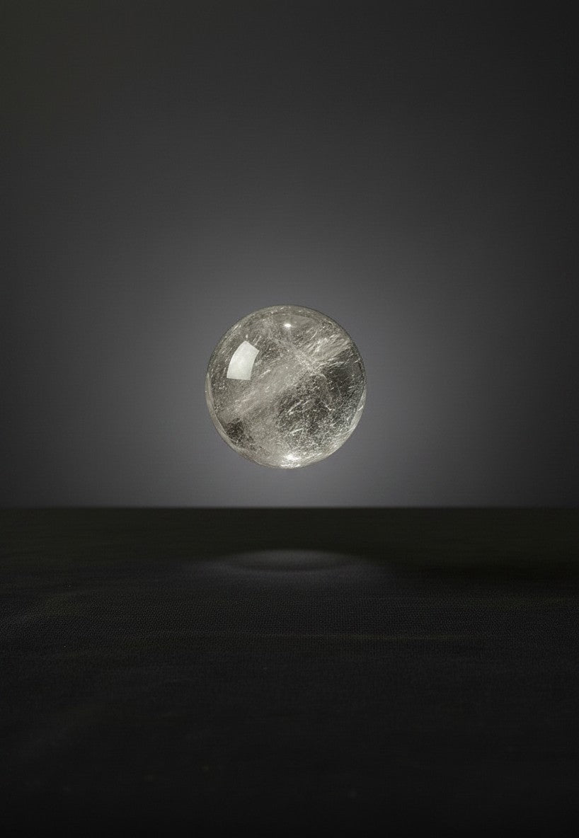 Zebra Industries, LLC 2-inch polished Garden Quartz sphere with natural internal inclusions on a dark background.