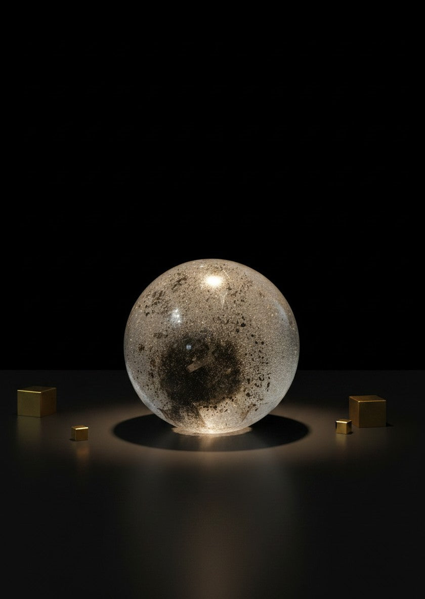 Zebra Industries, LLC collector-grade garden quartz sphere featuring green chlorite phantom inclusions on a dark base.