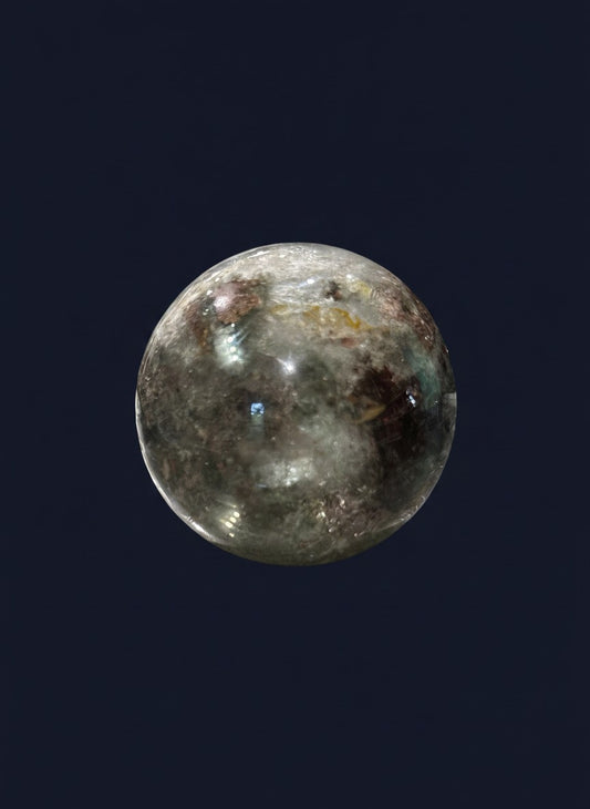 Zebra Industries, LLC collector grade garden quartz sphere with natural green chlorite inclusions and phantom patterns.