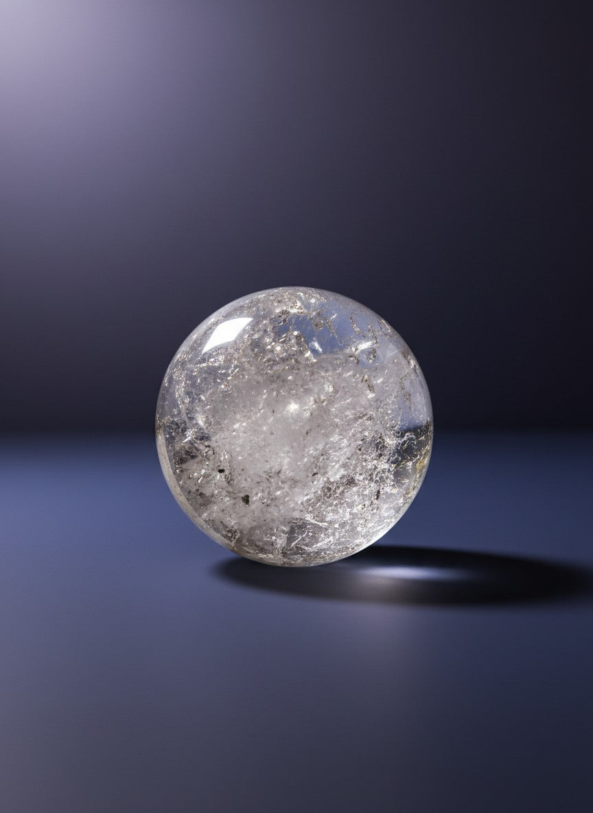 Zebra Industries, LLC collector grade garden quartz sphere with intricate natural inclusions and polished finish.