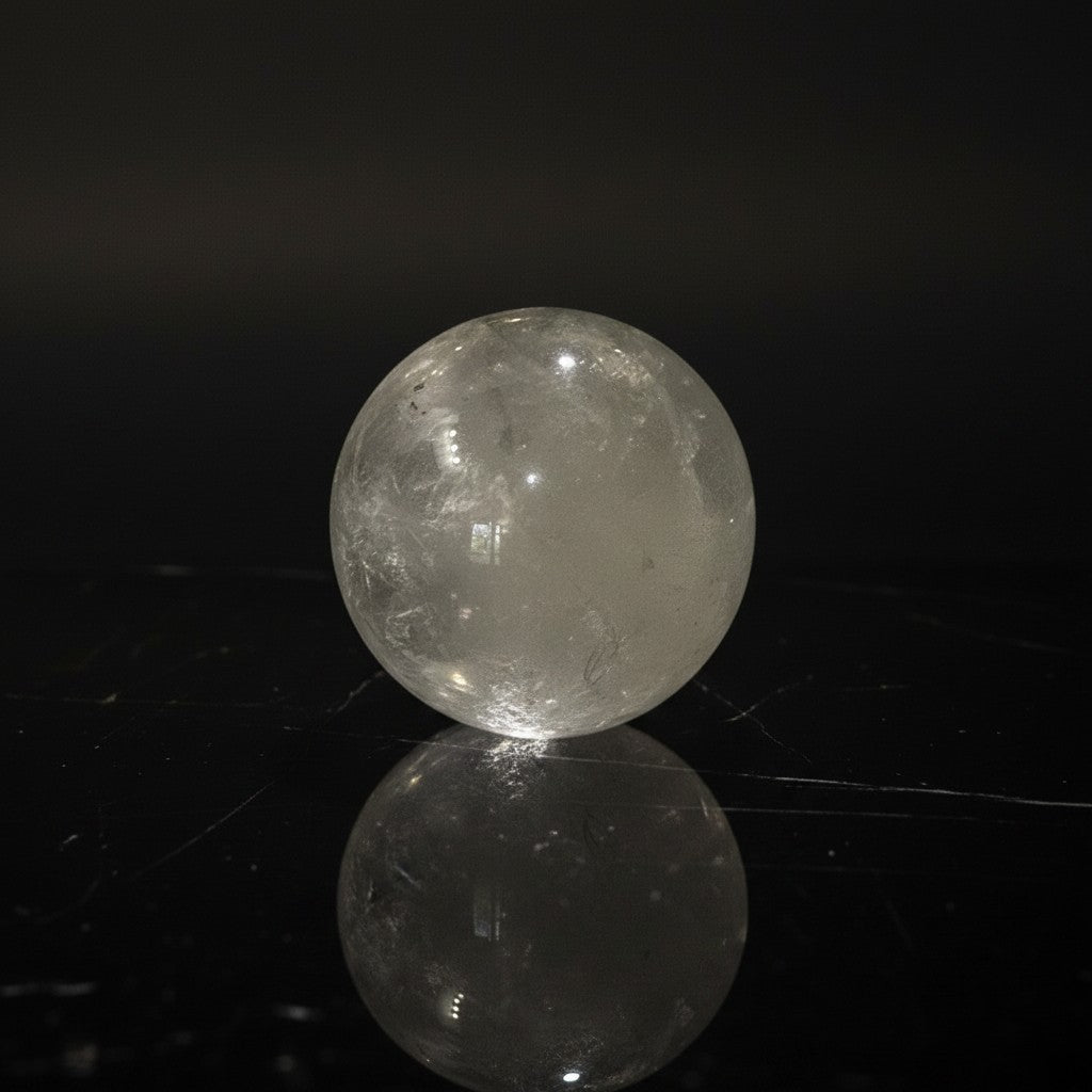 Zebra Industries, LLC collector grade natural garden quartz polished sphere with internal mineral inclusions.